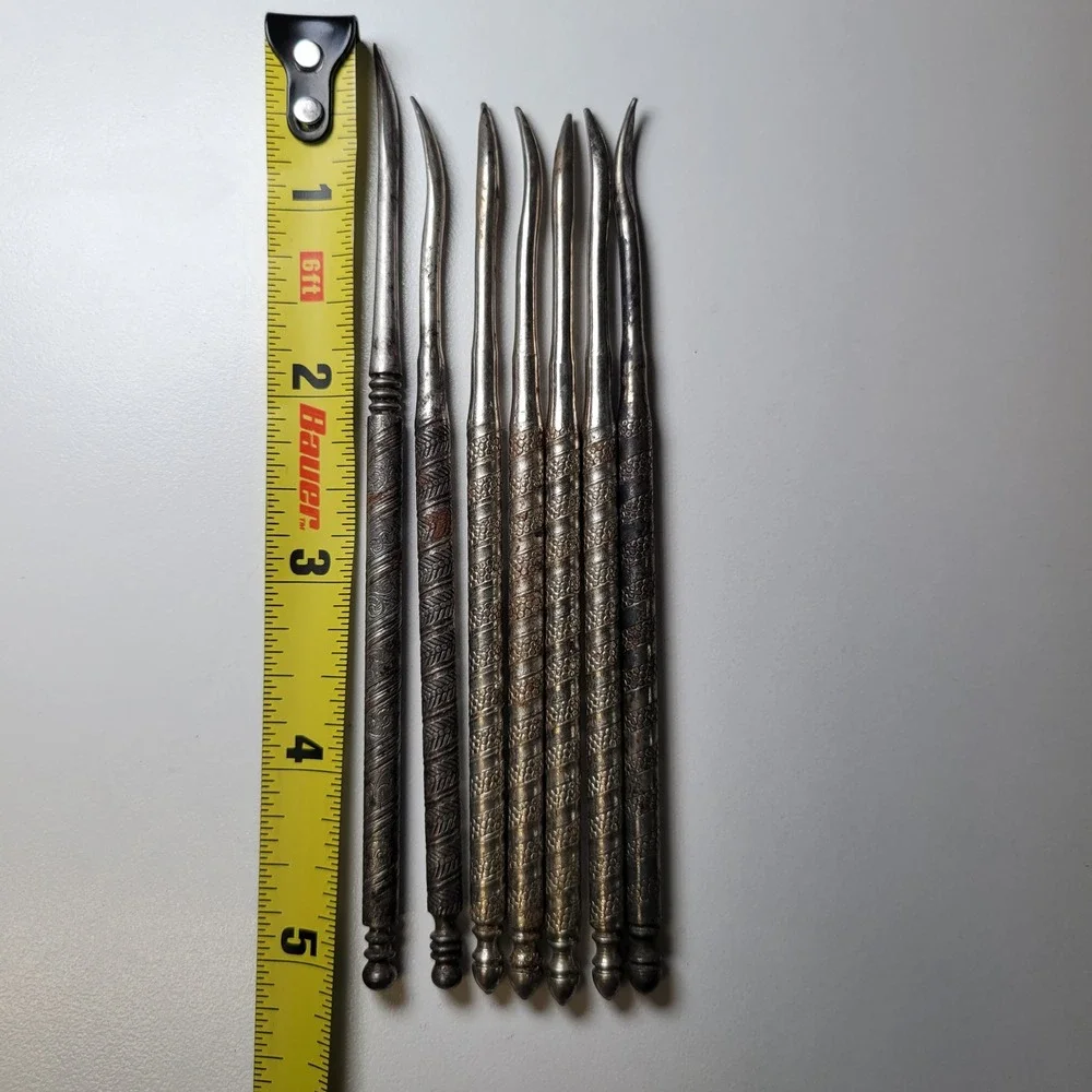 Vintage Metal Nut Pick Set 7‎ Piece Ornate Textured Silver Tone Kitchen Tools